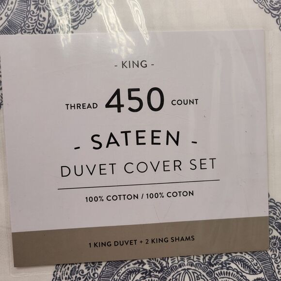 Sateen King 450 Thread Count Cotton Duvet Cover Set Blue Medallion - Picture 4 of 8